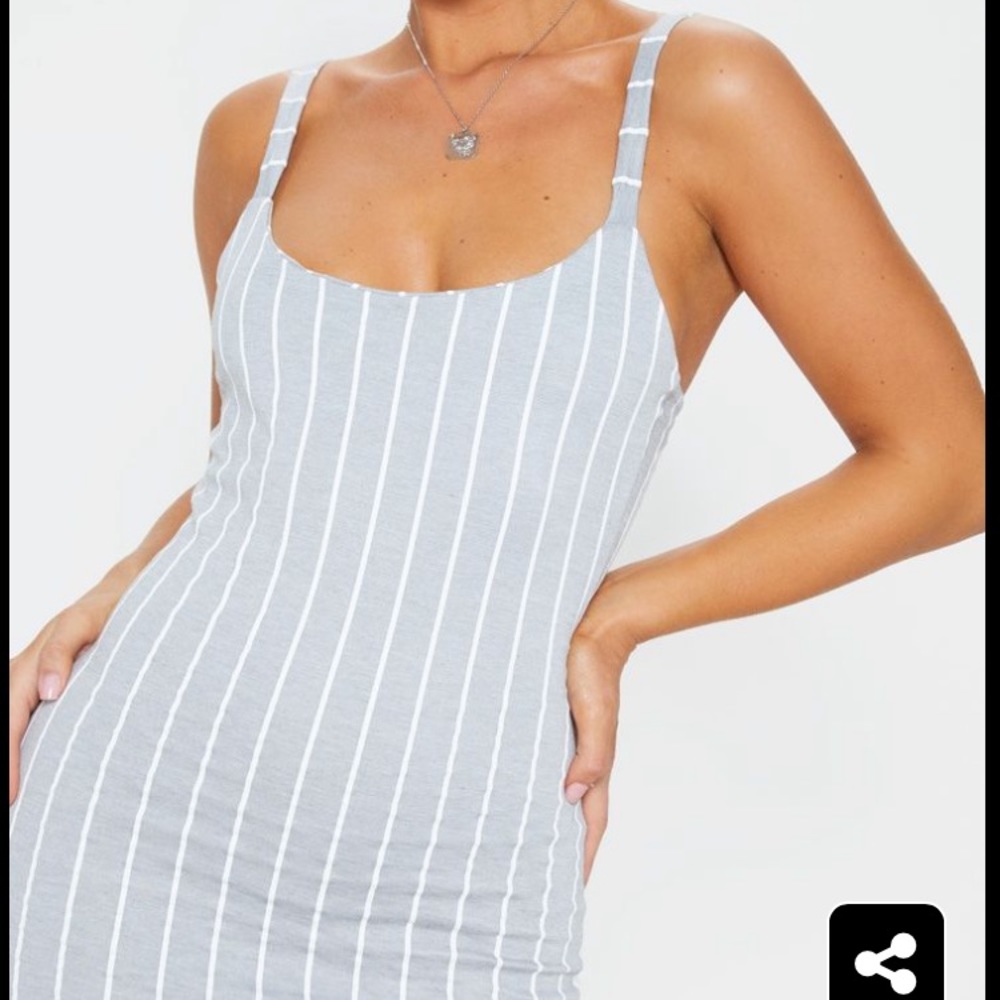 Grey Striped Midi Dress